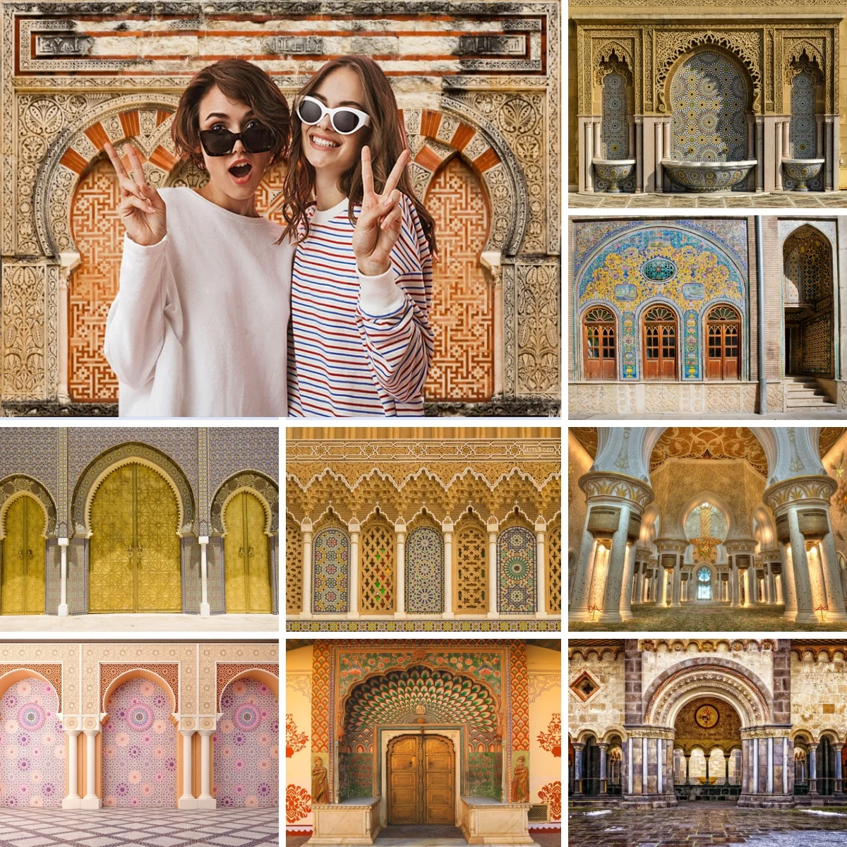 Moroccan Palace Photography Backdrop Medieval Mosque Temple Arabic Religious Cultural Architecture Travel Photo Background Props
