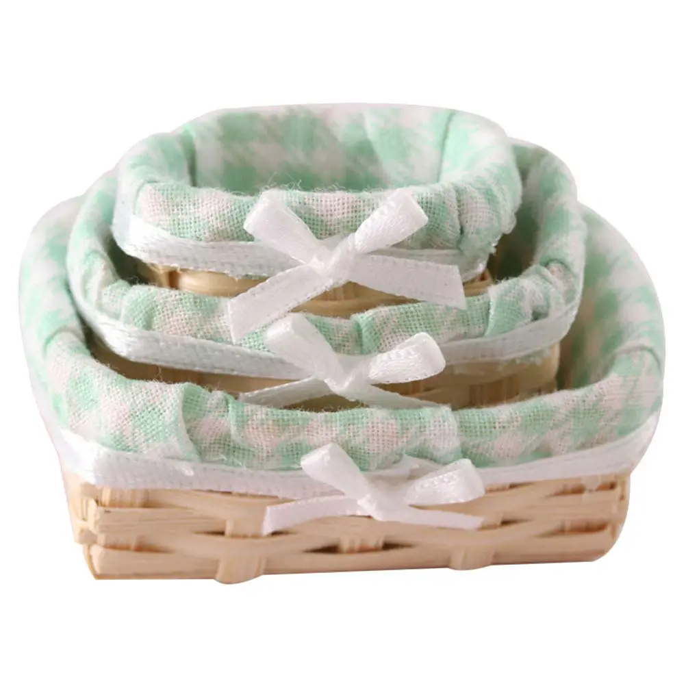 3Pcs Tiny Bamboo Basket Craft Set Exquisite Miniature Decoration for Dollhouse Room Box Micro Scene Garden Wedding Prop Baskets