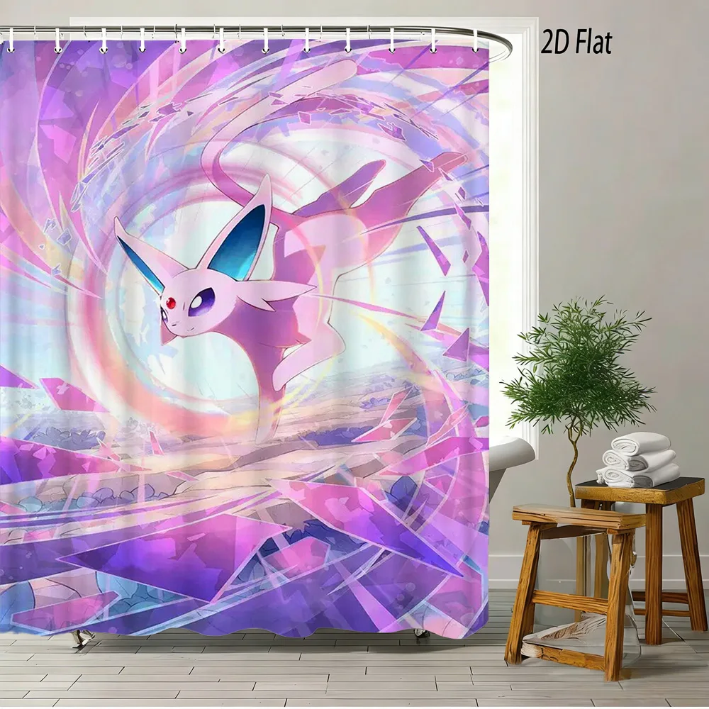 

2D Flat Pokemon Espeon Purple Crystal Swirl Bathroom Shower Curtain