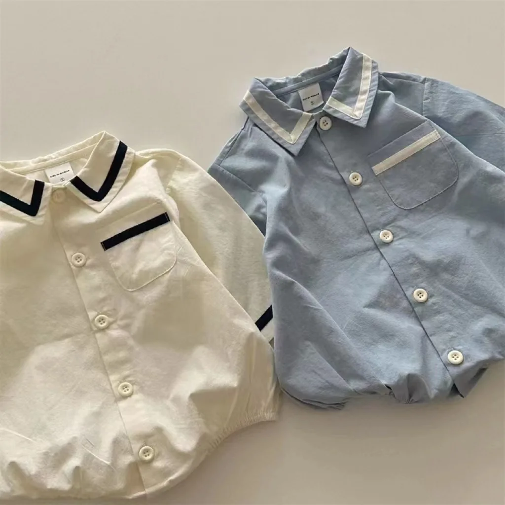 2024 Autumn New Baby Long Sleeve Bodysuit Newborn Boy Girl Naval Style Lapel Jumpsuit Infant Toddler Cotton Pocket Clothes 0-24M