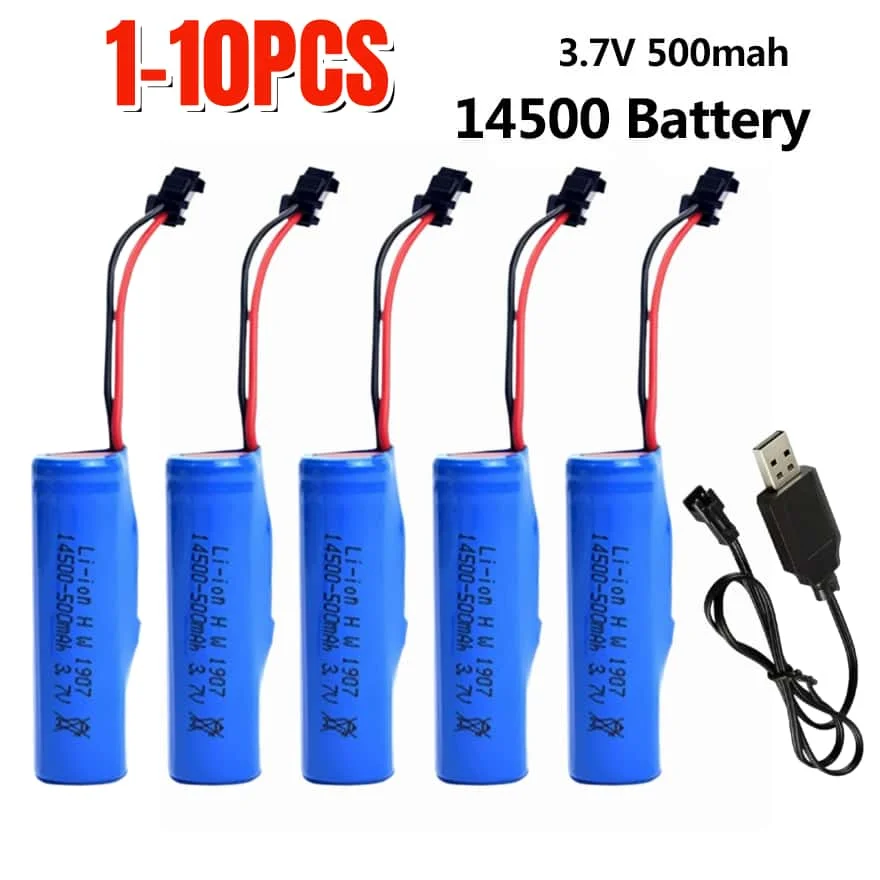 

14500 3.7V 500mAh Rechargeable Li-ion Battery w/ SM-2P Plug,Perfect Replacement for Stunt Dump Car,Boat,Tank,Truck Toy Accessory
