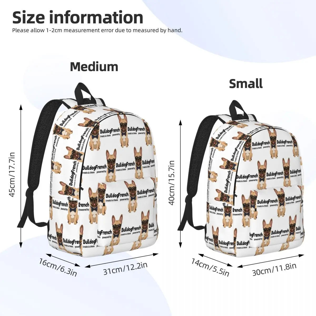 French Bulldog Dog Design Frenchie Backpack Daypack Large Capacity Boys Girls BookBag School Bag Shoulder Bags for Men Women