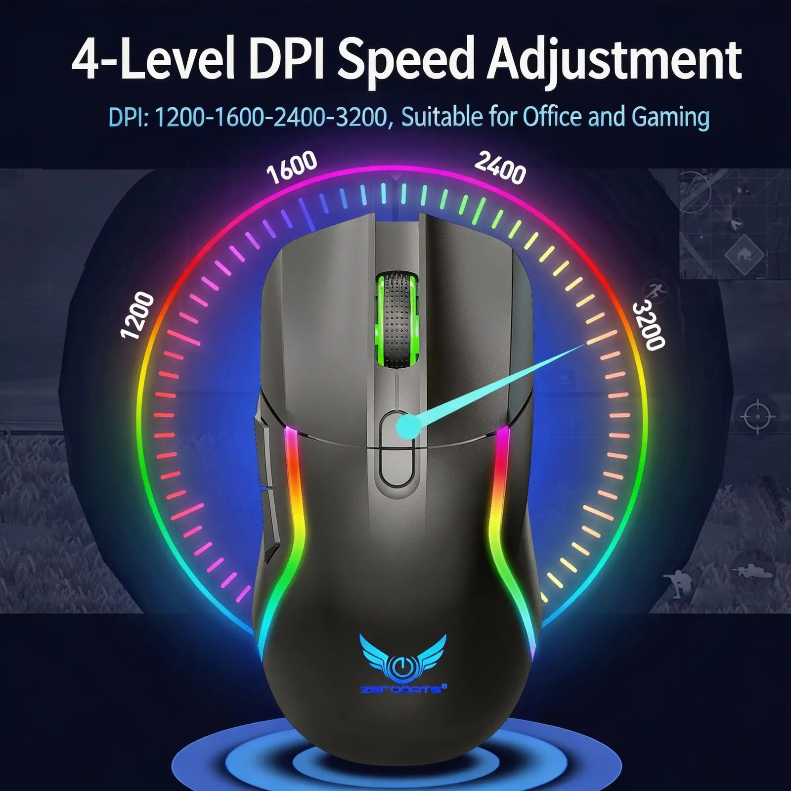 Wireless Gaming Mouse 2.4G & Wired Type‑C Dual Mode RGB Backlit 8 Keys 1200‑3200DPI Rechargeable Mouse For PC Laptop Office Game