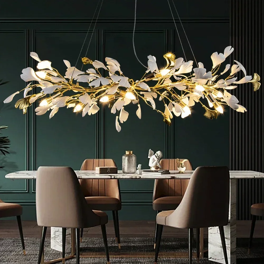 

Acrylic/Ceramic ginkgo leaf pendant light Modern restaurant LED ceiling leaf pendant light living room kitchen island lighting