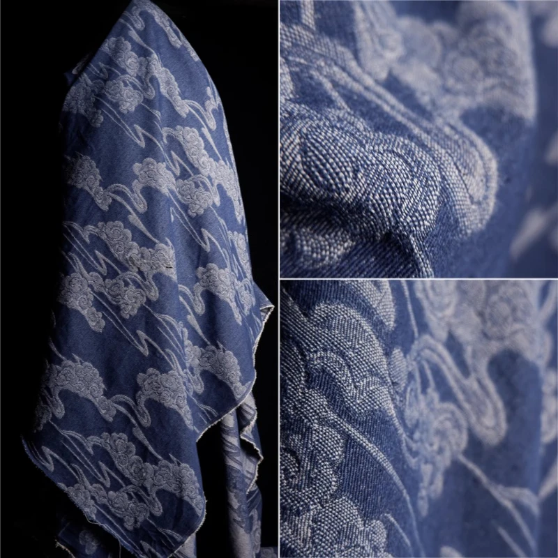 

Ткань джинсовая в китайском стиле с жаккардовым узором «облака», выстиранная, для рукоделия, осенне-зимняя, дизайнерская, для декора и поделок