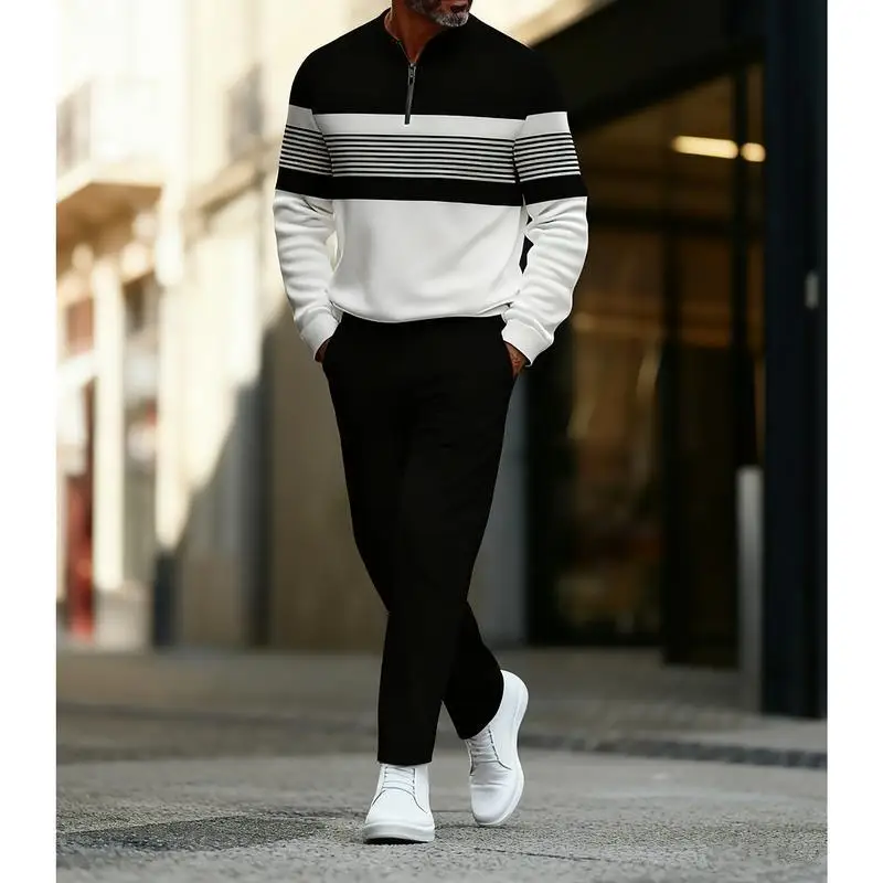 

Men's Sweatshirt Set Half Zip Pullover Comfortable Casual Streetwear Spring Fashion Animal Pattern Unisex Stretchy Fabric