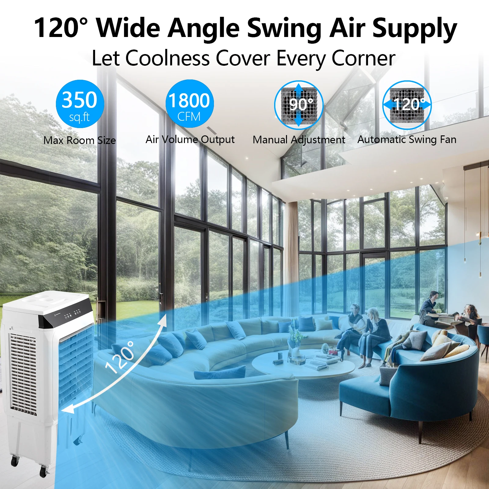 Испарительный воздушный охладитель, 1800 куб. М, болотный охладитель с дистанционным управлением и таймером 12 часов, 4 льда, 3 режима и скорости ветра, 8,4 галлона