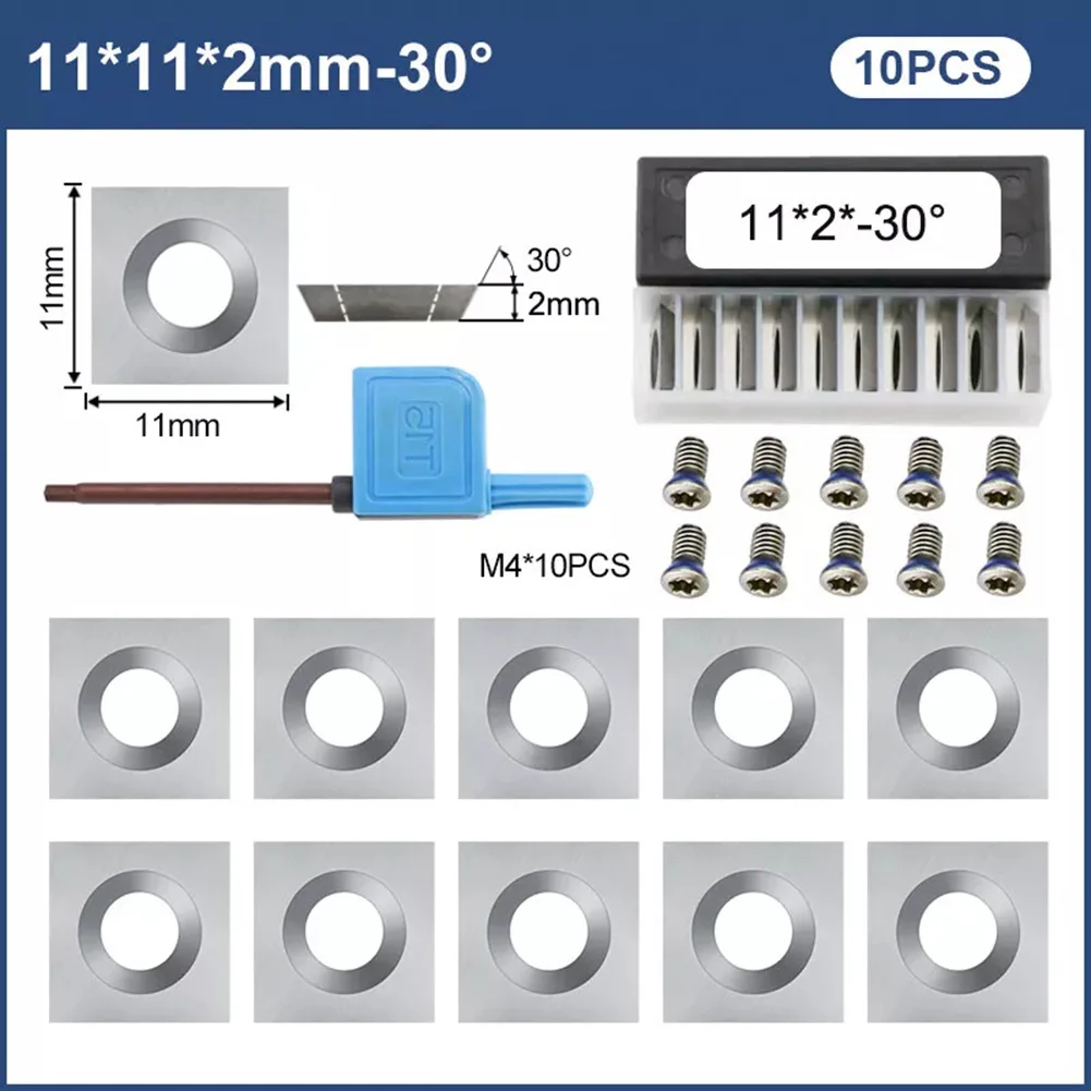 Square Carbide Inserts for Woodworking 10pcs Set 11x11x2 0mm with 30 Degree Bevel Perfect Addition to Your Planer Cutter Kit