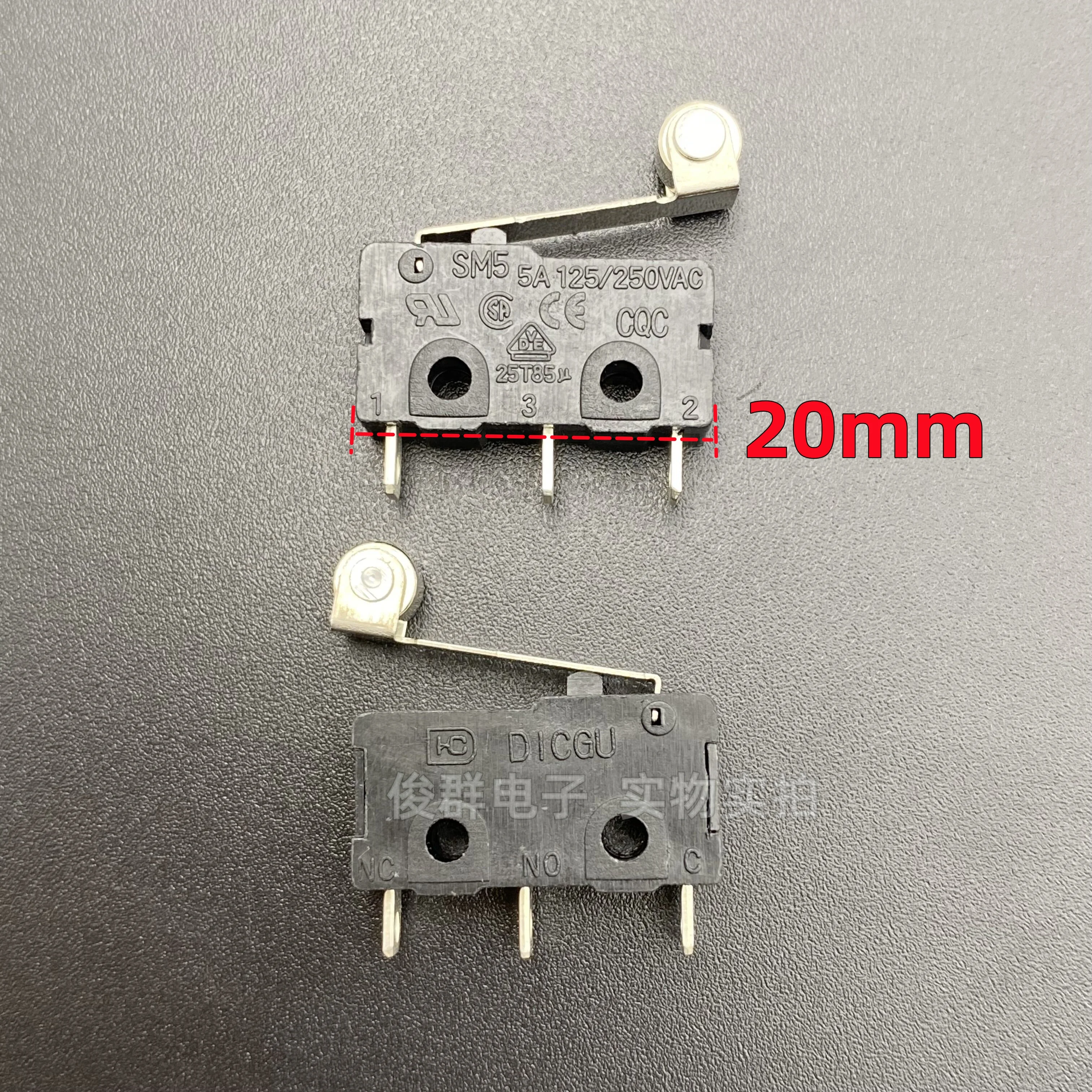 10pcs/Taiwan SM5 micro switch with handle and roller 3 feet 5A stroke limit detection reset button