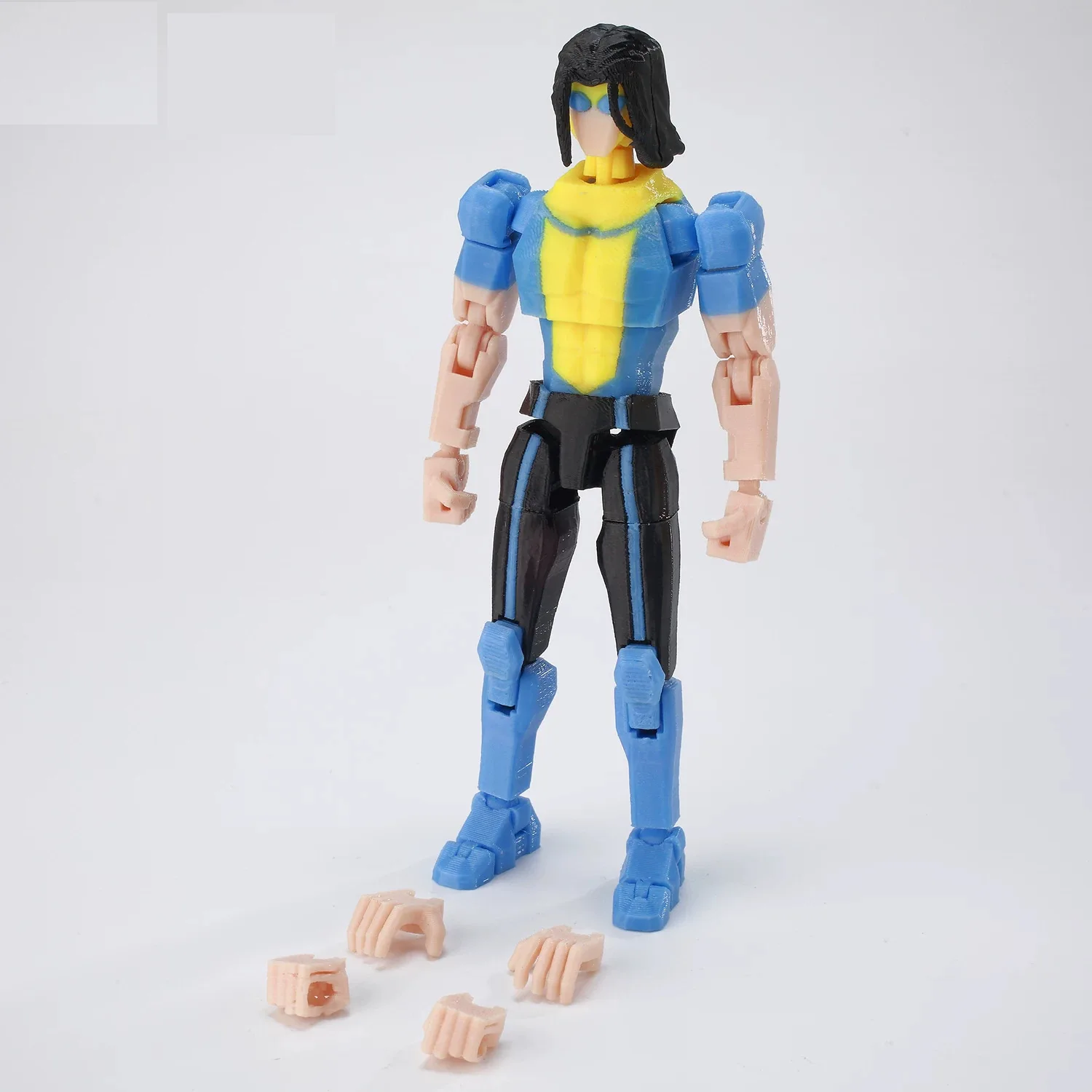 3D-gedruckte, mehrfach bewegliche Puppe, Spielzeugfigur Invincible Young Hero 2.0, blau-schwarzes Modell, fertige Dekoration – Detail 5