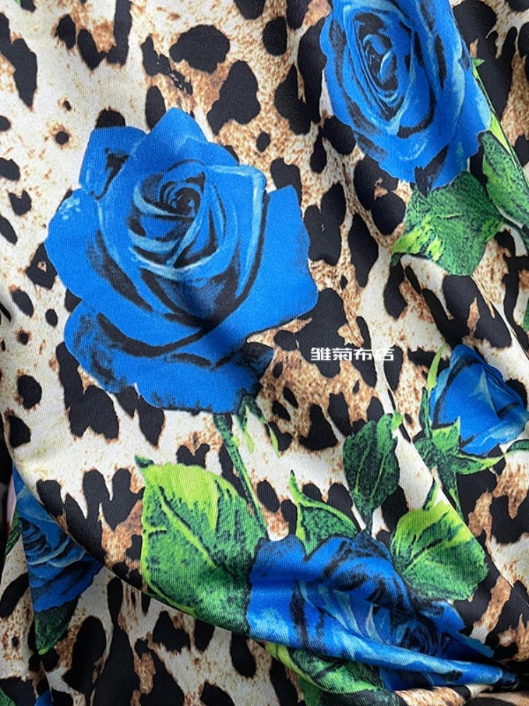 Printed Polyester fabric Elastic milk silk knitted rose leopard print fabrics Dance costume cheongsam dress diy sew cloth