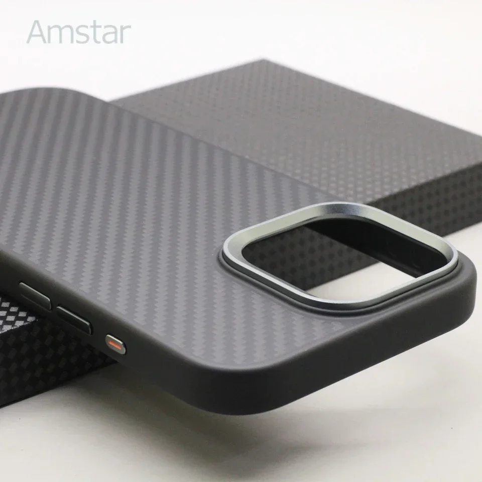 Amstar Magnetic Carbon Fiber Case for iPhone 16 15 14 Pro Max Support Magsafe Charges TPU Soft Frame Aramid Fiber Magnetic Cover