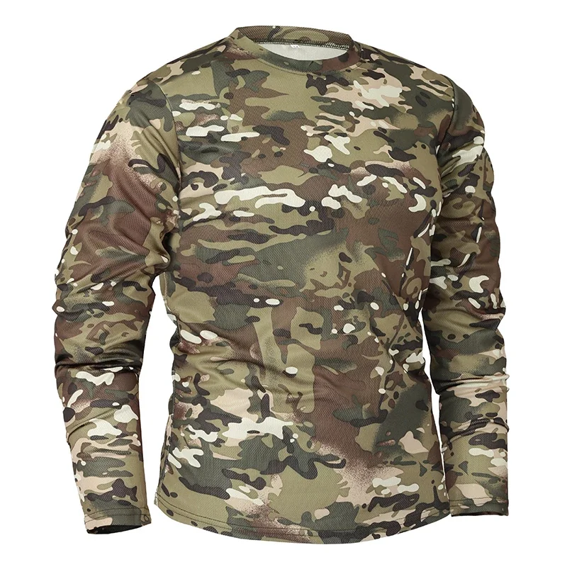 Long-sleeved tactical camouflage T-shirt men\'s spring and autumn quick-drying military shirt imitation cotton material