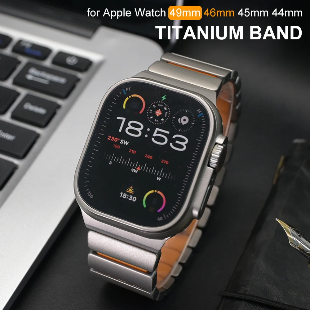 

Titanium Rubber Band for Apple Watch Ultra3 2 1 49mm Bracelet Luxury Strap for Iwatch Series 11 10 46mm 7 8 9 45mm 5 6 Se 44mm