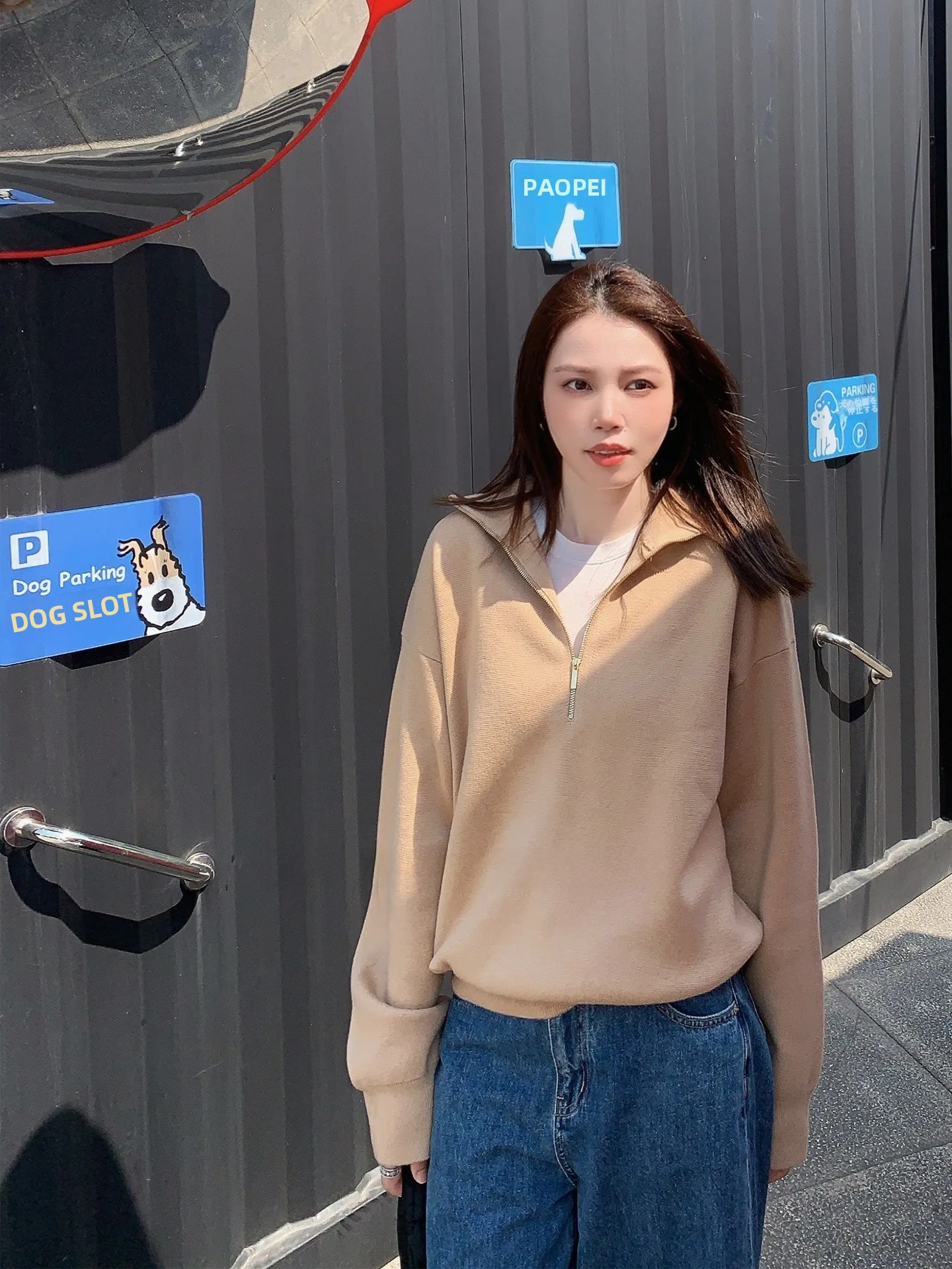 

Вязаный свитер LUNAFUNG Camel с молнией до середины, из смесовой шерсти, свободный крой, женский, простой стиль, с длинным рукавом, трикотаж, полиэстер