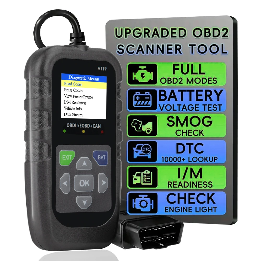 Escáner de Diagnóstico OBD2 con Probador de Voltaje, Lector de Códigos de Error del Motor OBDII, Probador de Carga EOBD + CAN, Probador de Aislamiento (Negro)
