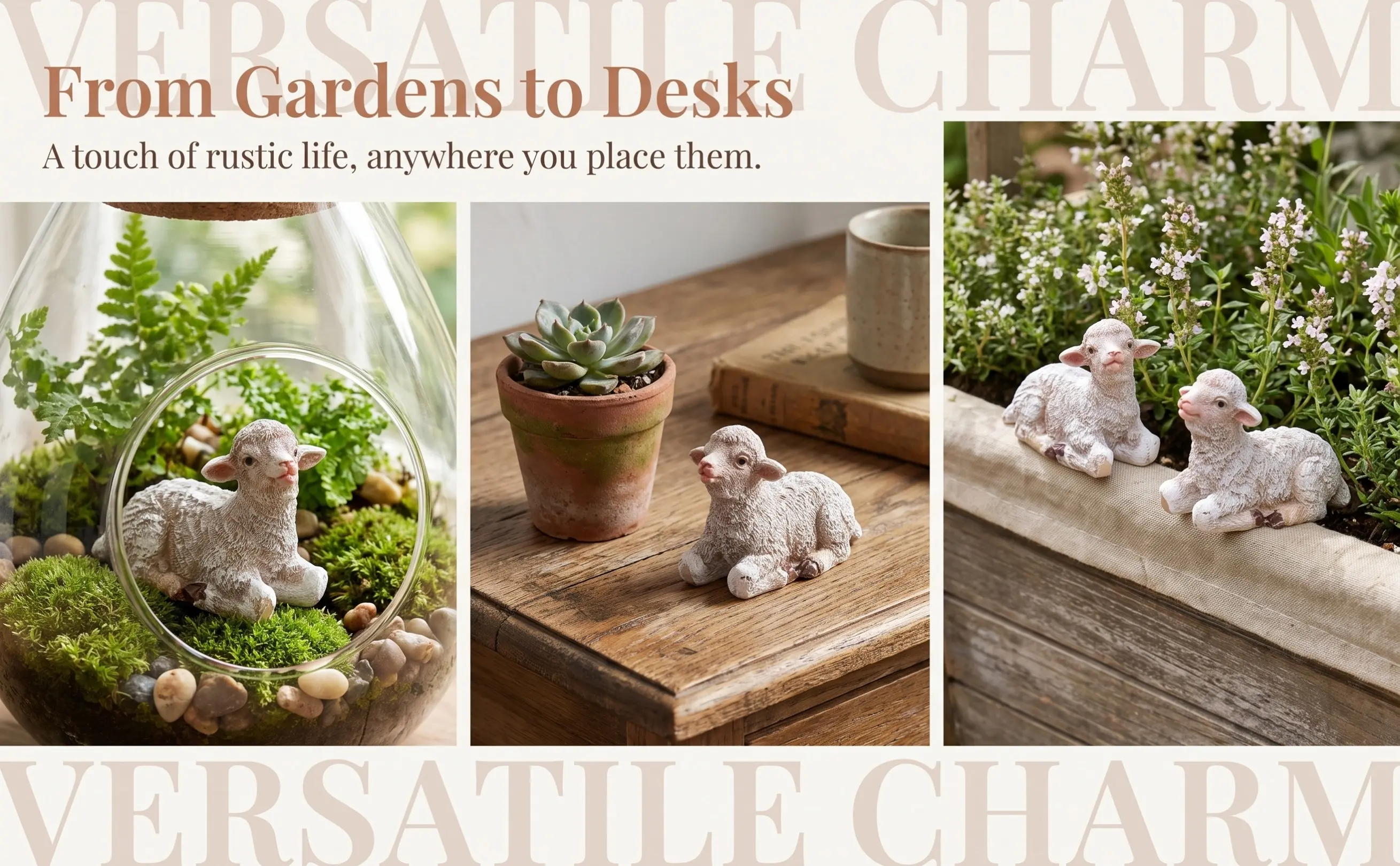 2Pcs Resin Sheep Decorative Ornament Garden Yard Home Desktop Lifelike Emulation Lamb Adornment Home Ornament Garden Decoration