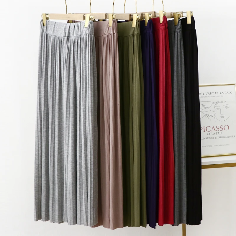 High Waist Modal Skirt Loose Casual Thin A-Line Midi Skirt Pleated Summer Outerwear Big Flounce Skirt Women's Fashion