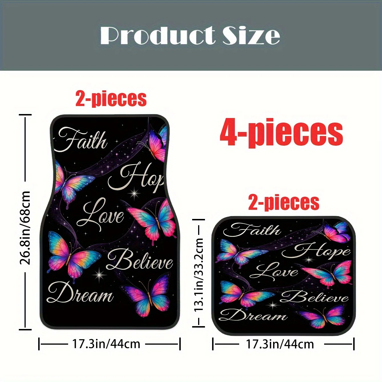 Set Of 4, Faith, Hope, Love, And Dream Car Interior Additions Mats, Easy To Clean, Suitable For Front And Rear Seats, Comfortabl