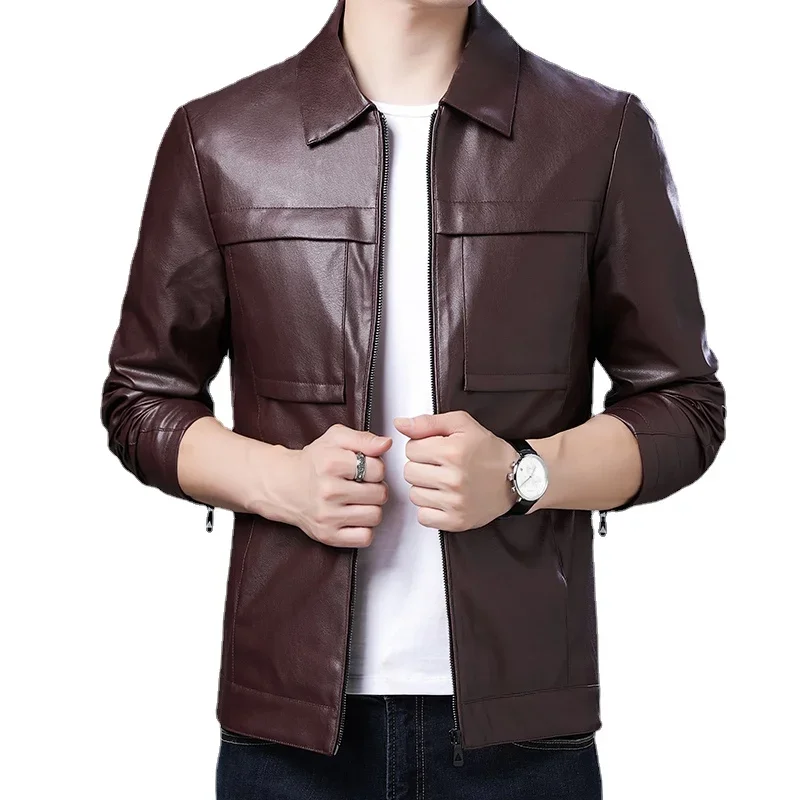 

Brand Clothing Motorcycle Leather Jacket Men New Men's Casual Fashion Lapel PU Leather Jacket Solid Leather Jacket Plus Size 4XL