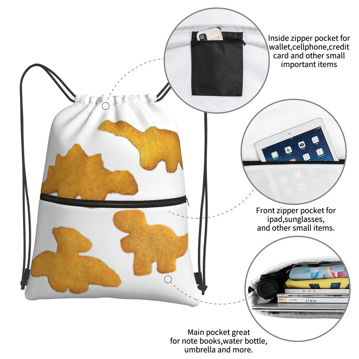 Dino Nuggets tragbare Rucksäcke Kordel zug Mode Kordel zug Bündel Tasche Schuhe Taschen für Schüler