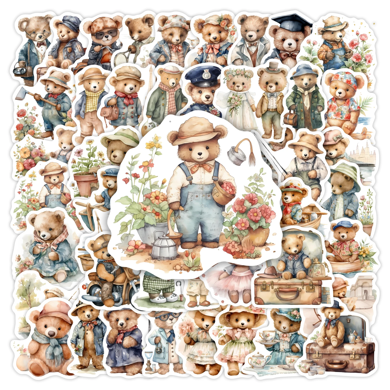 

Watercolor Cute Bear Stickers Kids DIY Gift Toy Decorative Decal for Scrapbook Journal Laptop Luggage Bottles Waterproof