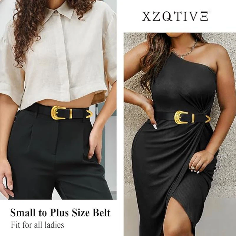 New Women Leather Belt Plus Size Ladies Western Belt Fashion Silver Gold Buckle Black Waist Belt for Jeans Pants Dresses