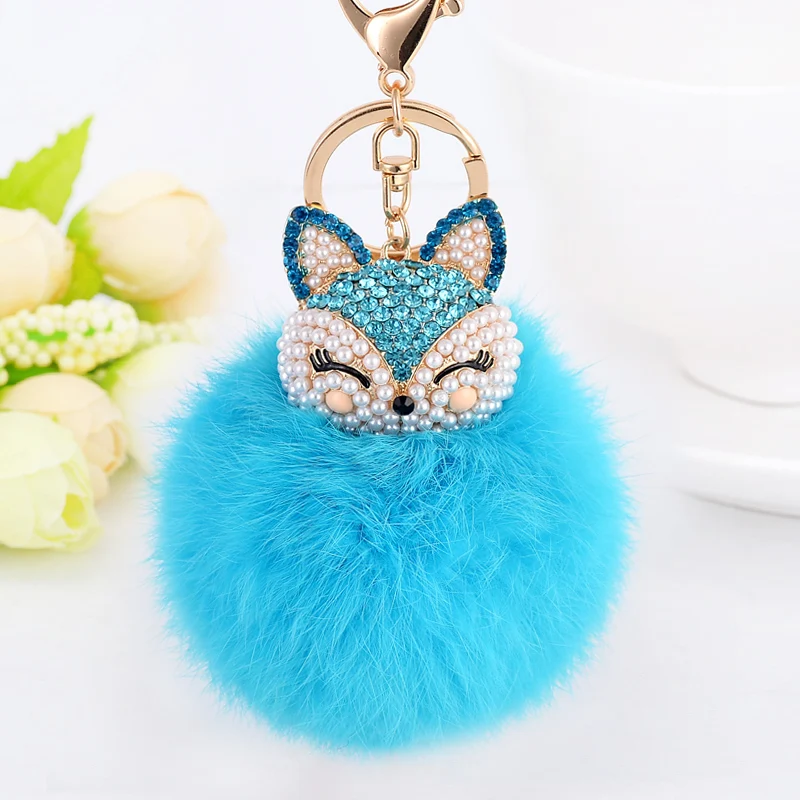 EASYA Cute Fox Bunny Keychain Fur Pom Pom Ball Keychain Women Bag Pendant Pretty Chic Handmade Charm Keyring Boutique Gift