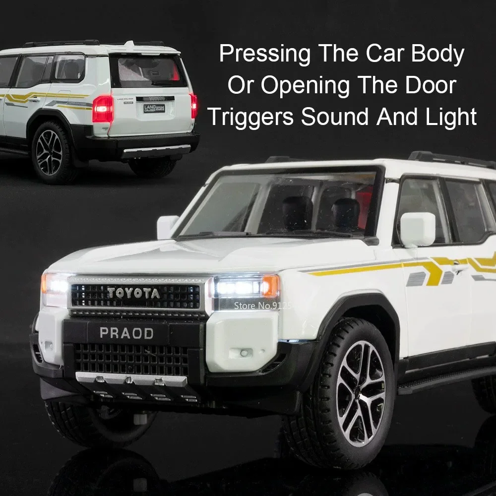 1:24 Toyota Prado LC250 Street Car Model Toy Alloy Diecast Sound&Light Doors Opened Off-road Vehicle Models Decorations for Teen