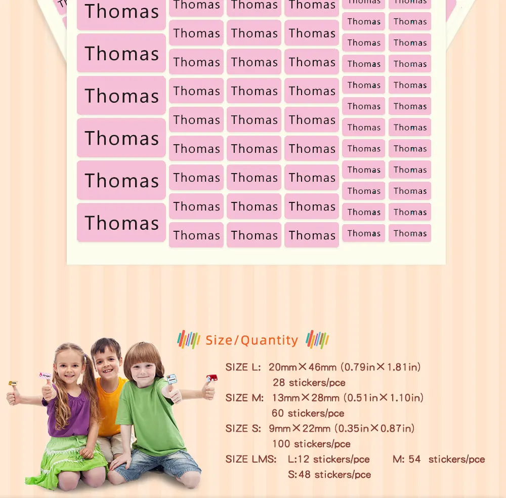 3Size Pink Sticker Custom Personal Name Stickers Personalized Waterproof Tag Label For Scrapbook School Stationery Water Bottle