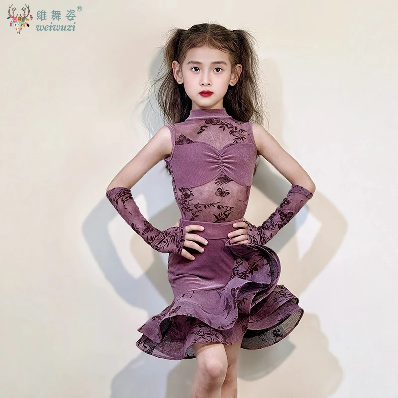 فستان رقص لاتيني للأطفال بقواعد راقية، فستان رقص للفتيات، تنورة رقص للمنافسة الدولية الاحترافية #5