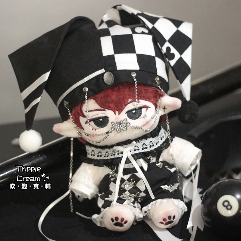 In Stock 20cm Doll Clothes Black White Dark Clown Circus Hat Butterfly Chain Shirt Clothing Suit Stuffed Plushies Doll Accesso