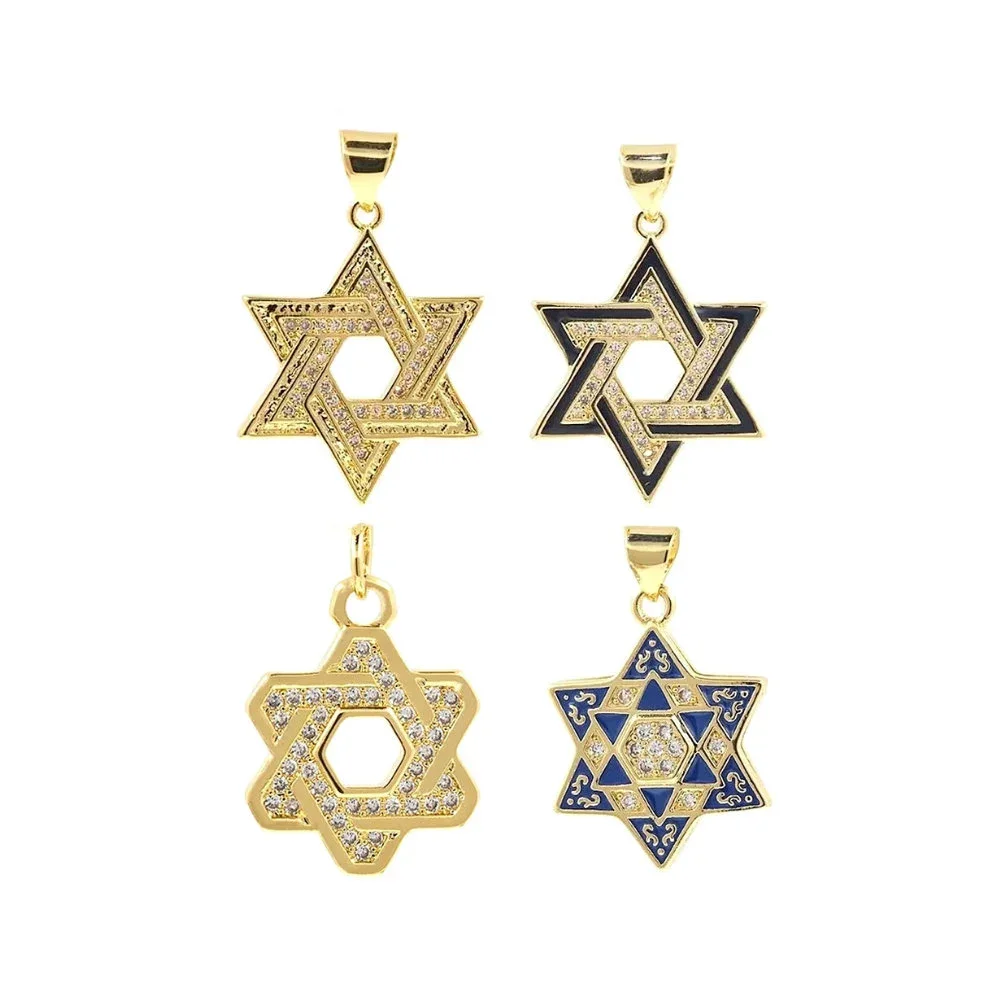 Unique Solomon Star of David Pendant Jewelry Copper Plated Gold Jewish Hexagon Star Charms Necklace Pendant DIY Jewelry