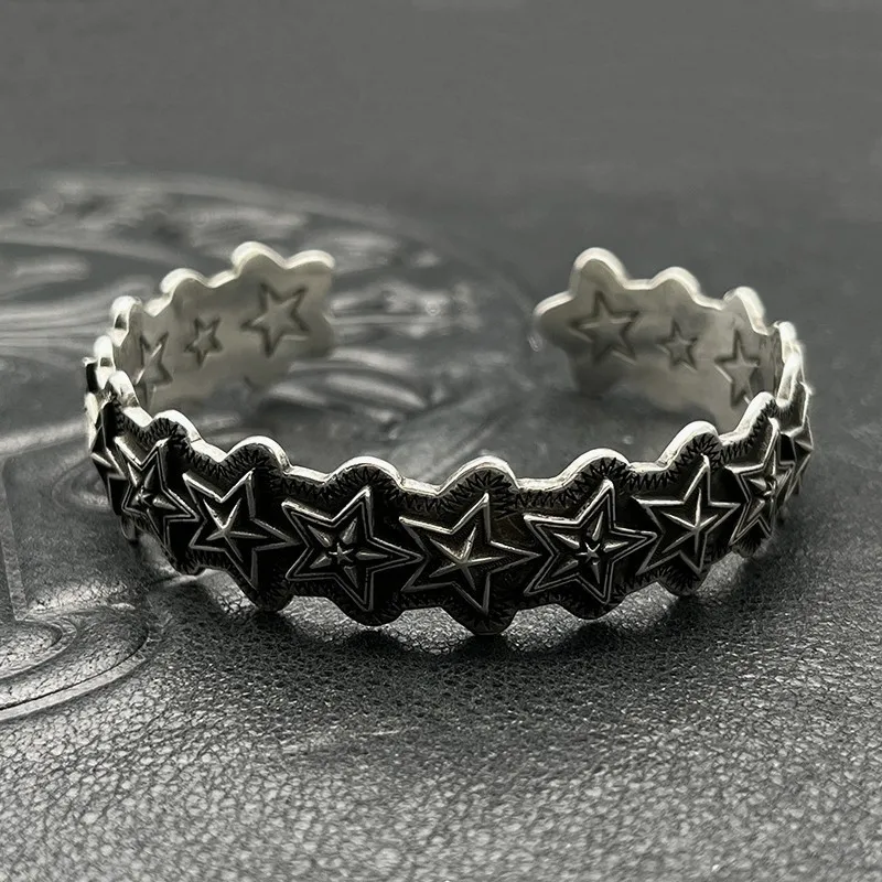 

S925 sterling silver trendy retro irregular star open bracelet five-pointed star men's and women's jewelry heavy industry niche