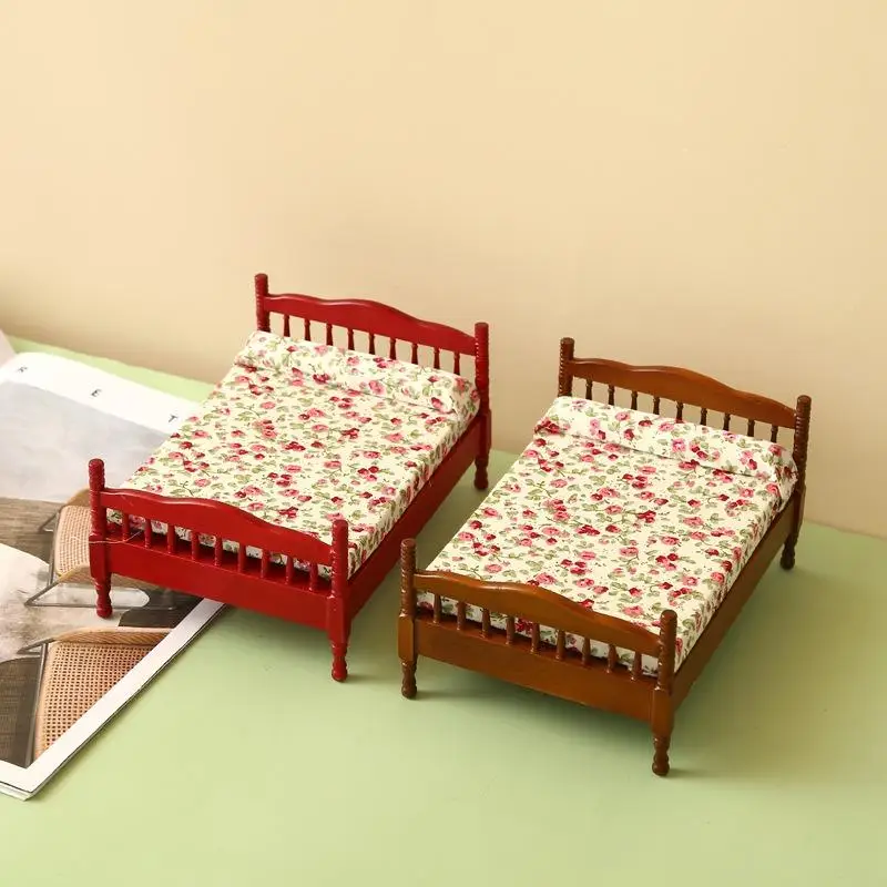 1:12 Puppenhaus Miniaturbett Schlafzimmer Arbeitszimmer Dekoration Möbelmodell