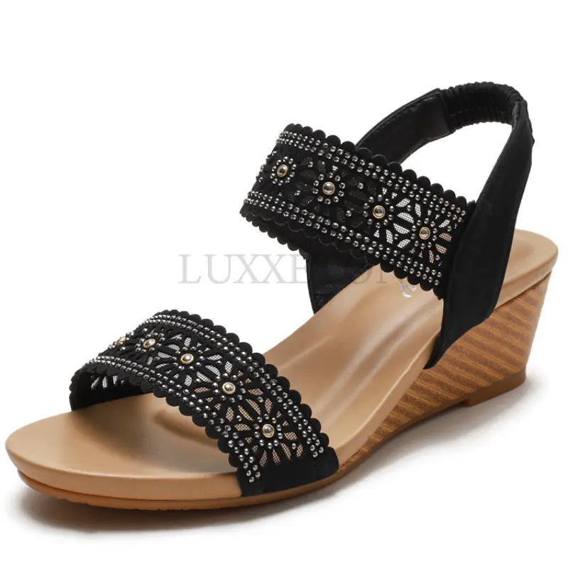 Summer Women Sandals Vintage Wedge Sandals Woman Hollow Flower Design Platform Sandals Soft Roman Style Ladies Shoes