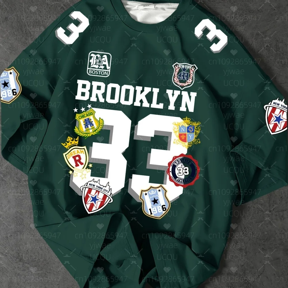 

Summer 2025 Men's American BROOKLYN NO.33 Print Crew Neck Short-Sleeved T-Shirt Daily Streetwear Football Top for Men