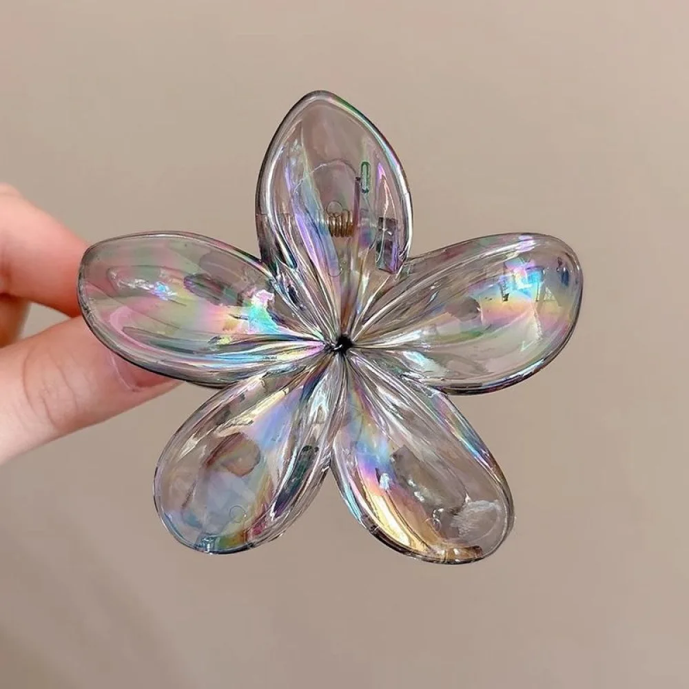 Elegant Resin Laser Flower Claw Clip Mermaid Style Shark Grip Sweet Hair Accessories For Women Vacation Daily Hairstyle