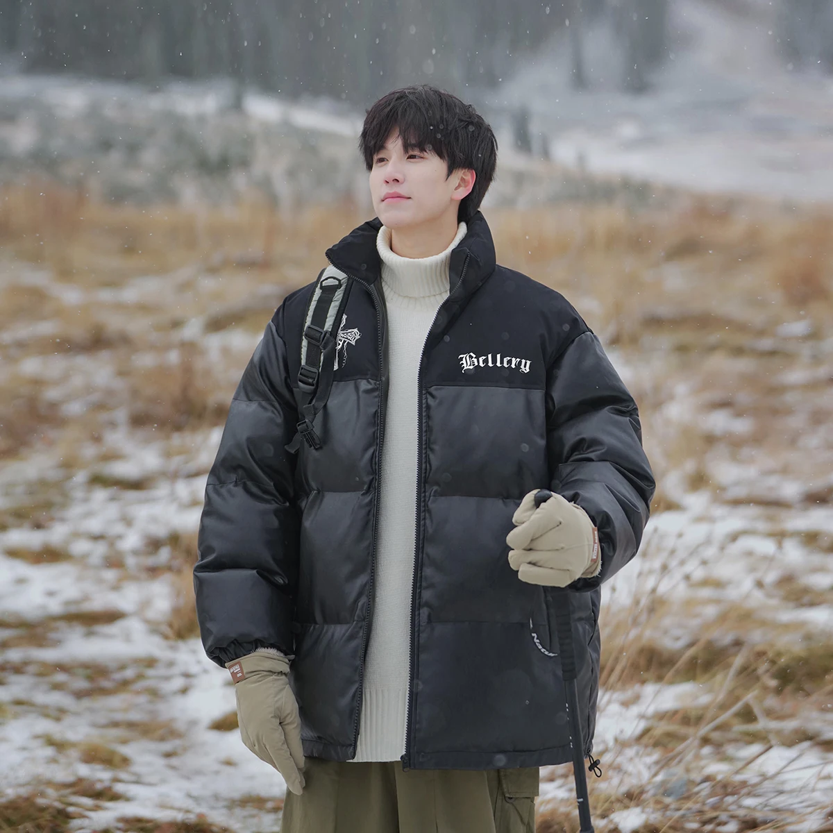 

Мужская зимняя утепленная куртка из искусственной кожи с хлопковой подкладкой, воротником-стойкой, в американском стиле, модная, повседневная, теплая, на молнии