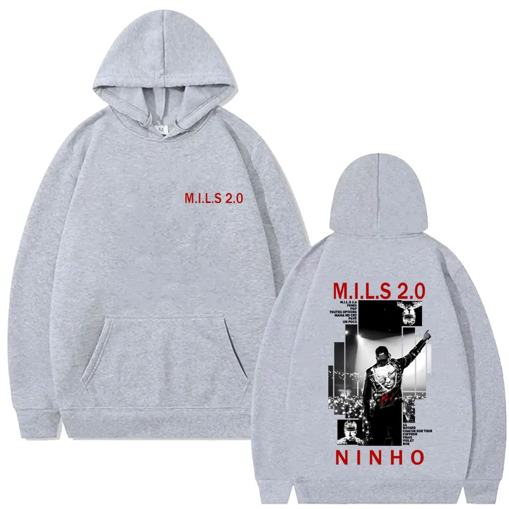 ラッパー Ninho MILS 2.0 アルバム グラフィック パーカー メンズ レディース ヒップホップ ファッション ポップミュージック パーカー メンズ ヴィンテージ カジュアル フリース スウェットシャツ