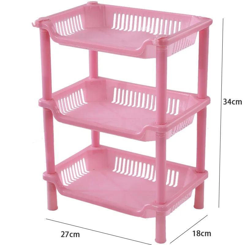 3-Layers Kitchen Storage Rack Shelve Plastic Assembled Sundries Food Shelf Dish Holder Bathroom Organizer Accessories