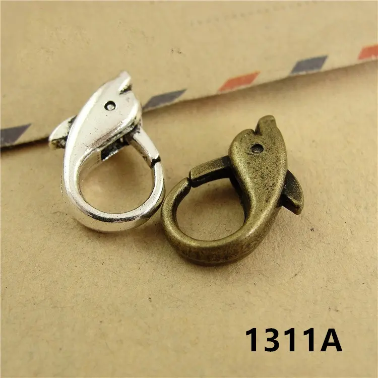 

40pcs 18x12 mm Animal Dolphin Shape Lobster Buckle Clasp Hooks Alloy Antique Bronze Silver Keychain Keyrings Accessories Jewelry