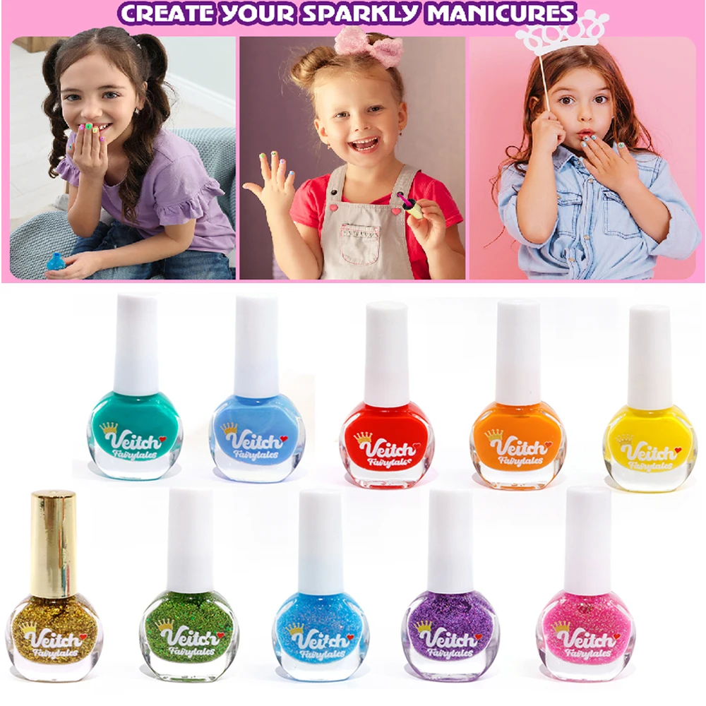 Nail Polish Set Non Toxic Kids Nail Polish Kit Water-Based Quick-Dry Peel-Off DIY Nail Art Kit Gifts for Halloween Christmas
