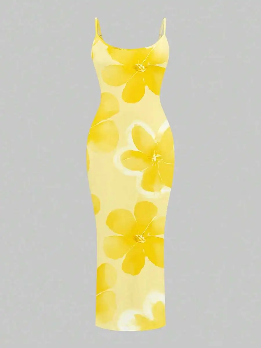 

Floral Print Spaghetti Strap Bodycon Dress For Summer Vacation Music Festival