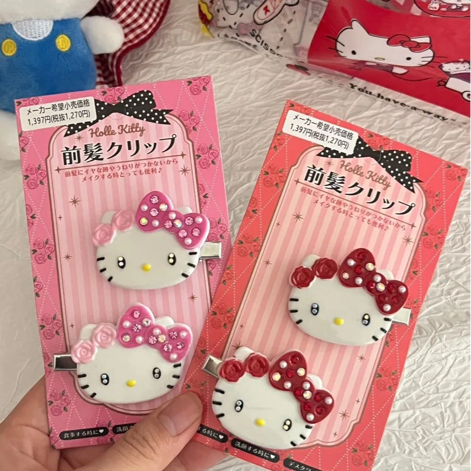 Sanrio Hello Kitty Hair Clip Cherry Blossom Sakura Bangs Pin Rhinestone Japanese Style Side Clip Gift Girls Kawaii Accessory view 5