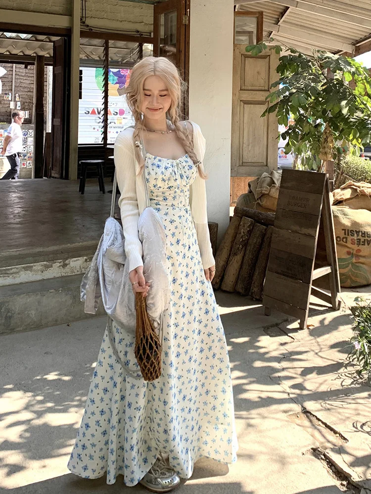 

plus Size Women's Atmosphere Sensation Set Long Sleeve Slimming Sun Protection Shirt And Floral Print Dress High Waist A-Line...