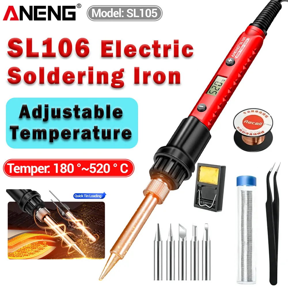 60W Electric Soldering Iron Adjustable Temperature LCD Digital Display ANENG SL105 Rapid Welding Repair Tools 110V/US 220V/EU