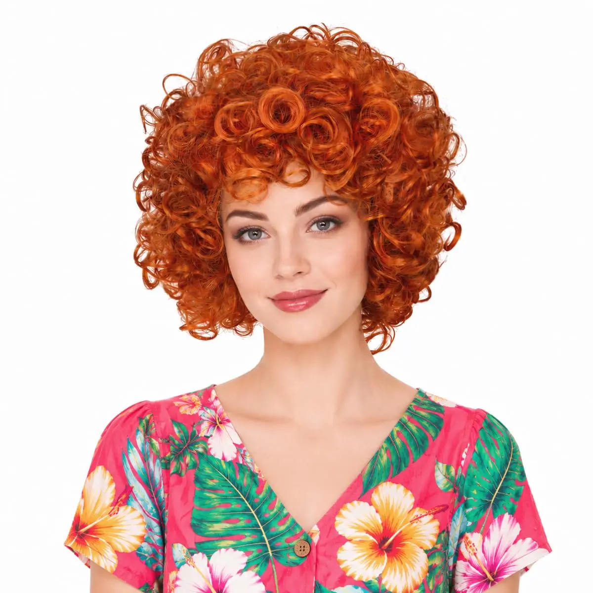 Short Fluffy Curly Orange Red Cosplay Wig Women Costume for Halloween 70s Rocker Halloween Costume
