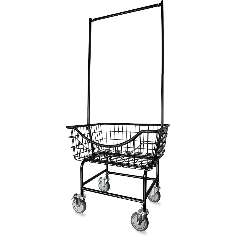 LVP Big Brother Commercial Laundry Cart with Dual Pole Rack 3.25 Bushels (Matte Black Vinyl Rust Coating, Extra Large)