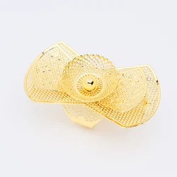Gold Plated Sweet Big Flower Ring Dubai Ethiopia Luxury Big Ring Suitable for Party and Ball Gifts